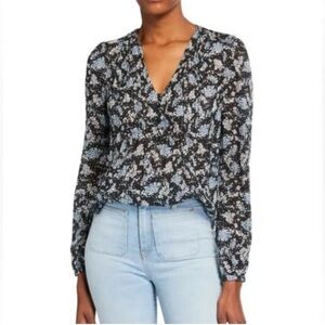 Veronica Beard Lowell Pintuck floral silk blouse